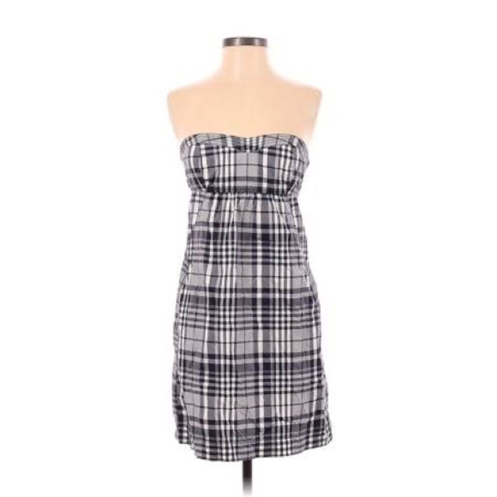 American Eagle blue and white plaid strapless sweetheart neckline dress Size 6